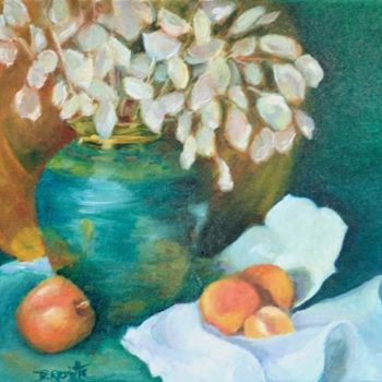 Картина под названием "Lunas in a Teal Vase" - B.Rossitto, Подлинное произведение искусства, Масло