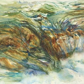 Painting titled "Water Over Rocks" by B.Rossitto, Original Artwork, Watercolor