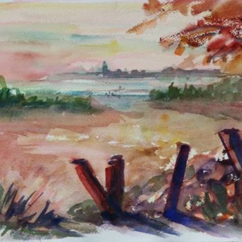 Schilderij getiteld "Sunset at Griswold…" door B.Rossitto, Origineel Kunstwerk, Aquarel