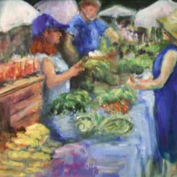 Painting titled "Market Day - Birdso…" by B.Rossitto, Original Artwork, Oil Mounted on Other rigid panel