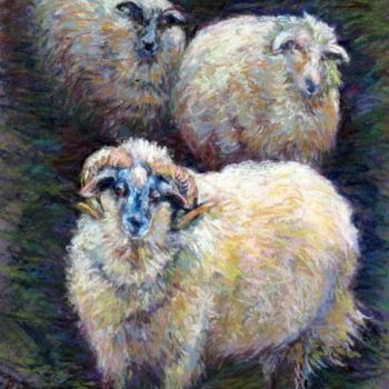 Painting titled "Three Sheep in Wint…" by B.Rossitto, Original Artwork, Oil