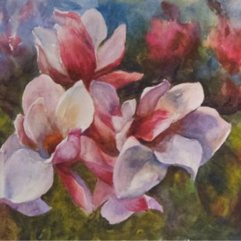 Painting titled "Magnolia Blossoms" by B.Rossitto, Original Artwork, Watercolor