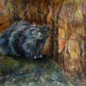 Painting titled "The Grey Stalker" by B.Rossitto, Original Artwork, Watercolor