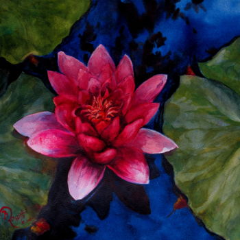 Painting titled "pink waterlily" by B.Rossitto, Original Artwork, Watercolor