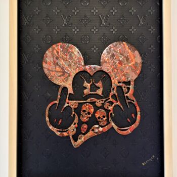 Sculpture titled "Mickey Mouse x Loui…" by Brother X, Original Artwork, Plastic Mounted on Wood Stretcher frame