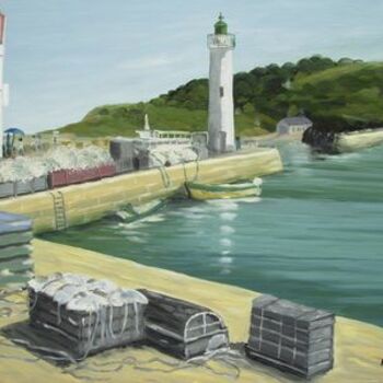 Peinture intitulée "Belle île - le port…" par Pierre Bruet, Œuvre d'art originale