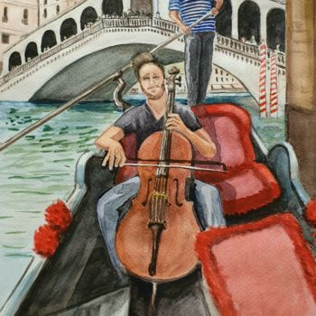 Pittura intitolato "Violoncellista in g…" da Maurizio Bruno, Opera d'arte originale, Acquarello