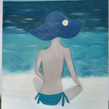 Painting titled ""Mulher Contempland…" by Bruna Corty, Original Artwork, Oil Mounted on Wood Stretcher frame