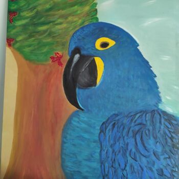 Peinture intitulée "Arara Azul 2" par Bruna Corty, Œuvre d'art originale, Huile Monté sur Châssis en bois