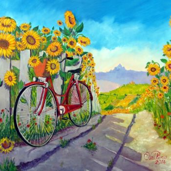 Painting titled "I GIRASOLI E IL MON…" by Bruno Vallino, Original Artwork, Oil