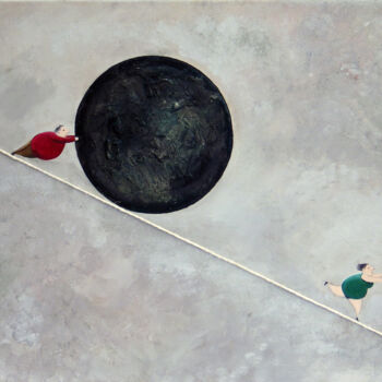 Malarstwo zatytułowany „L'amour vache” autorstwa Bruno Aimetti, Oryginalna praca, Olej Zamontowany na Drewniana rama noszy