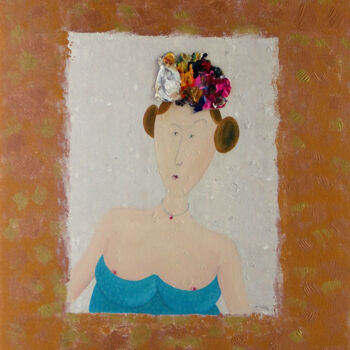 Painting titled "La dame aux camélias" by Bruno Aimetti, Original Artwork, Oil Mounted on Wood Stretcher frame