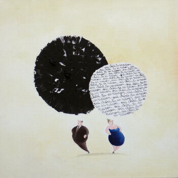제목이 "Oui chérie"인 미술작품 Bruno Aimetti로, 원작, 기름 나무 들것 프레임에 장착됨