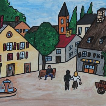 Peinture intitulée "Village de Montbray" par Bruno Barbier, Œuvre d'art originale, Acrylique