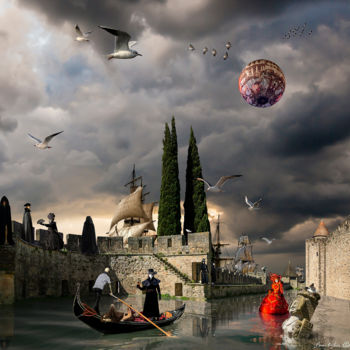 Digital Arts titled "Fables de Venise" by Bruno Béghin, Original Artwork, Photo Montage Mounted on Aluminium