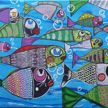 Painting titled "poissonspetit.jpg" by Bruno Bourdeau, Original Artwork, Acrylic