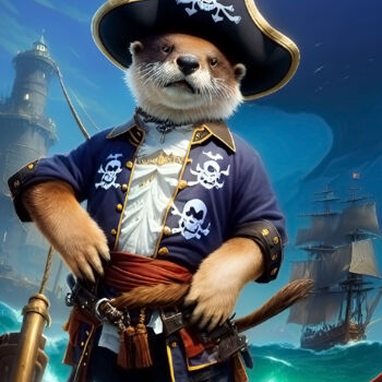 Digital Arts titled "Otter Captain Pirate" by Bruno Brian De Paiva Almeida, Original Artwork, Digital Painting