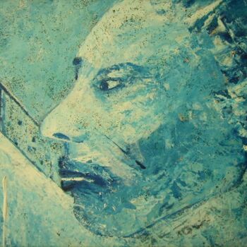 Schilderij getiteld "Autoportrait bleu" door Bruno Briatte, Origineel Kunstwerk, Olie
