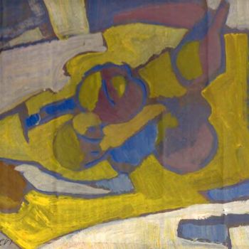 Pittura intitolato "Still life gialloblu" da Bruno Carcereri, Opera d'arte originale, Olio