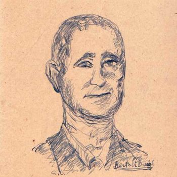 Drawing titled "Bertolt  Brecht" by Bruno Carcereri, Original Artwork, Ink
