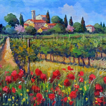 绘画 标题为“Blooming vineyard -…” 由Bruno Chirici, 原创艺术品, 油 安装在木质担架架上