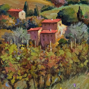 绘画 标题为“Flowering vineyard…” 由Bruno Chirici, 原创艺术品, 油 安装在木质担架架上