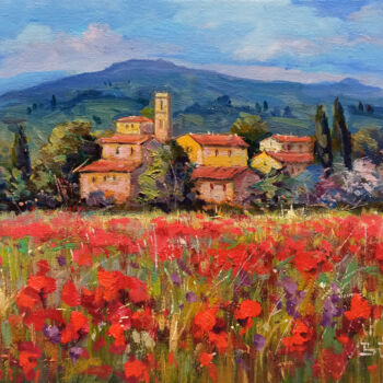 Painting titled "Flowering of reds -…" by Bruno Chirici, Original Artwork, Oil Mounted on Wood Stretcher frame
