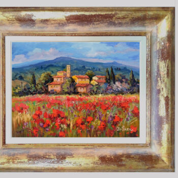 Painting titled "Flowering of red -…" by Bruno Chirici, Original Artwork, Oil Mounted on Wood Stretcher frame
