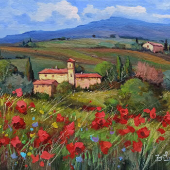 Painting titled "Spring flowering -…" by Bruno Chirici, Original Artwork, Oil Mounted on Wood Stretcher frame