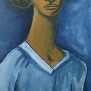 Painting titled "Mulher de Azul / La…" by Bruno De Souza Leão, Original Artwork, Acrylic