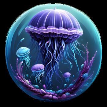 Digitale Kunst getiteld "Jellyfish 01" door Bruno Dujardin, Origineel Kunstwerk, AI gegenereerde afbeelding