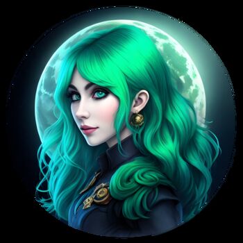 Digitale Kunst getiteld "Green Haired Girl 01" door Bruno Dujardin, Origineel Kunstwerk, AI gegenereerde afbeelding