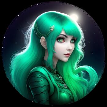 Digital Arts titled "Green Haired Girl 02" by Bruno Dujardin, Original Artwork, AI generated image