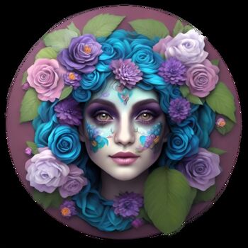 Digital Arts με τίτλο "Floral Face 01" από Bruno Dujardin, Αυθεντικά έργα τέχνης, Εικόνα που δημιουργήθηκε με AI