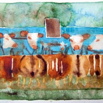 Painting titled "6 vaches" by Bruno Dumont, Original Artwork, Oil