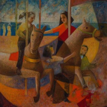 Malarstwo zatytułowany „Carrousel” autorstwa Bruno Gaulin, Oryginalna praca, Olej Zamontowany na Drewniana rama noszy