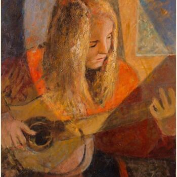 Painting titled "La Guitariste" by Bruno Gaulin, Original Artwork, Oil