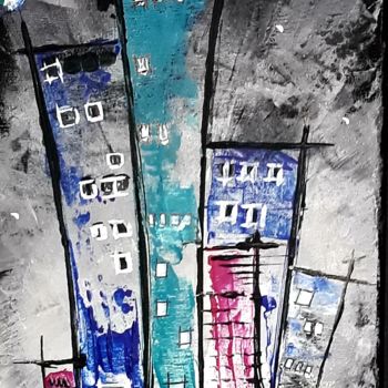 Painting titled "Ville cosmique" by Bruno Guisset, Original Artwork, Acrylic
