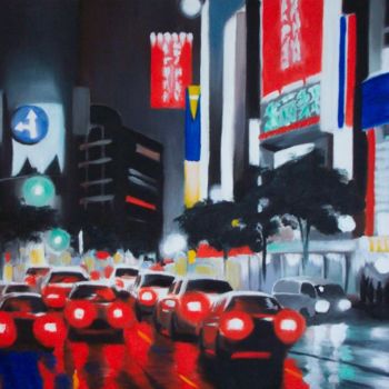 Schilderij getiteld "Shinjuku (Tokyo)" door Bruno Lebayle, Origineel Kunstwerk, Olie