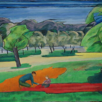 Pittura intitolato "Sortie au parc" da Bruno Leblais, Opera d'arte originale, Olio