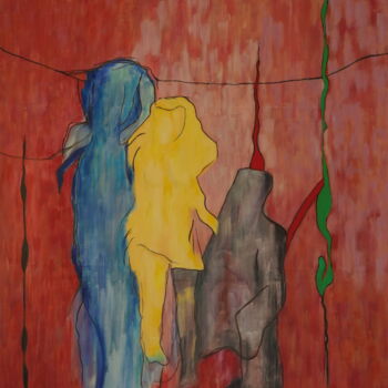 Schilderij getiteld "jeune fille en jaune" door Bruno Leblais, Origineel Kunstwerk, Olie
