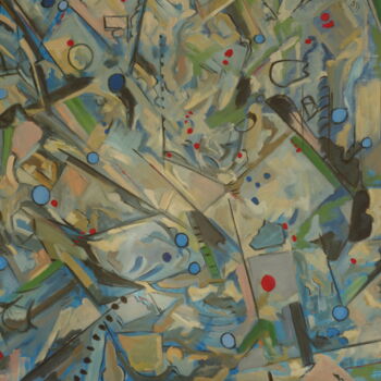 Schilderij getiteld "composition bleue" door Bruno Leblais, Origineel Kunstwerk, Olie