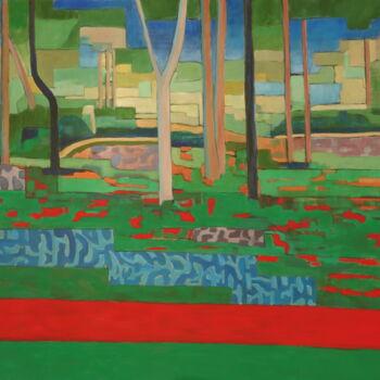 Painting titled "parc des amandiers" by Bruno Leblais, Original Artwork, Oil