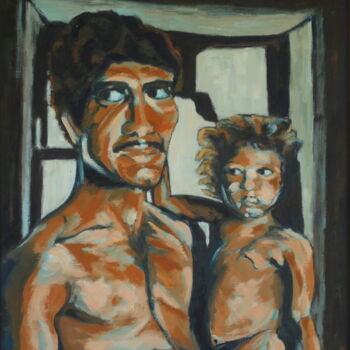 Pintura intitulada "paternite" por Bruno Leblais, Obras de arte originais, Óleo