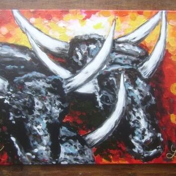 Painting titled "Encierro" by Bruno Lemasson, Original Artwork, Acrylic Mounted on Wood Stretcher frame
