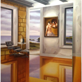 Peinture intitulée "le-miroir-a-deux-fa…" par Bruno Mondot, Œuvre d'art originale, Huile