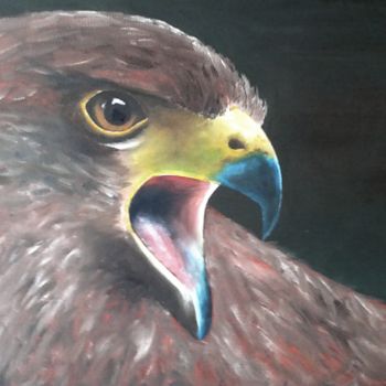 Painting titled "Tête de jeune aigle" by Bruno Nuevo, Original Artwork, Oil