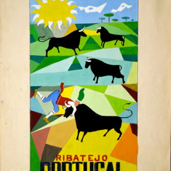 Ζωγραφική με τίτλο "Ribatejo Portugal" από Bruno Nuevo, Αυθεντικά έργα τέχνης, Γκουάς