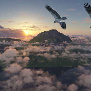 Arte digitale intitolato "Okanagan Sunrise" da Bruno Onesynthman, Opera d'arte originale, Modellazione 3D