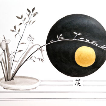 Dessin intitulée "Ikebana" par Bruno Parmentier, Œuvre d'art originale, Encre